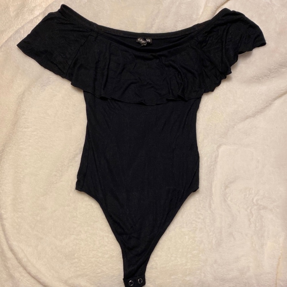Black Ruffle Off the Shoulder bodysuit